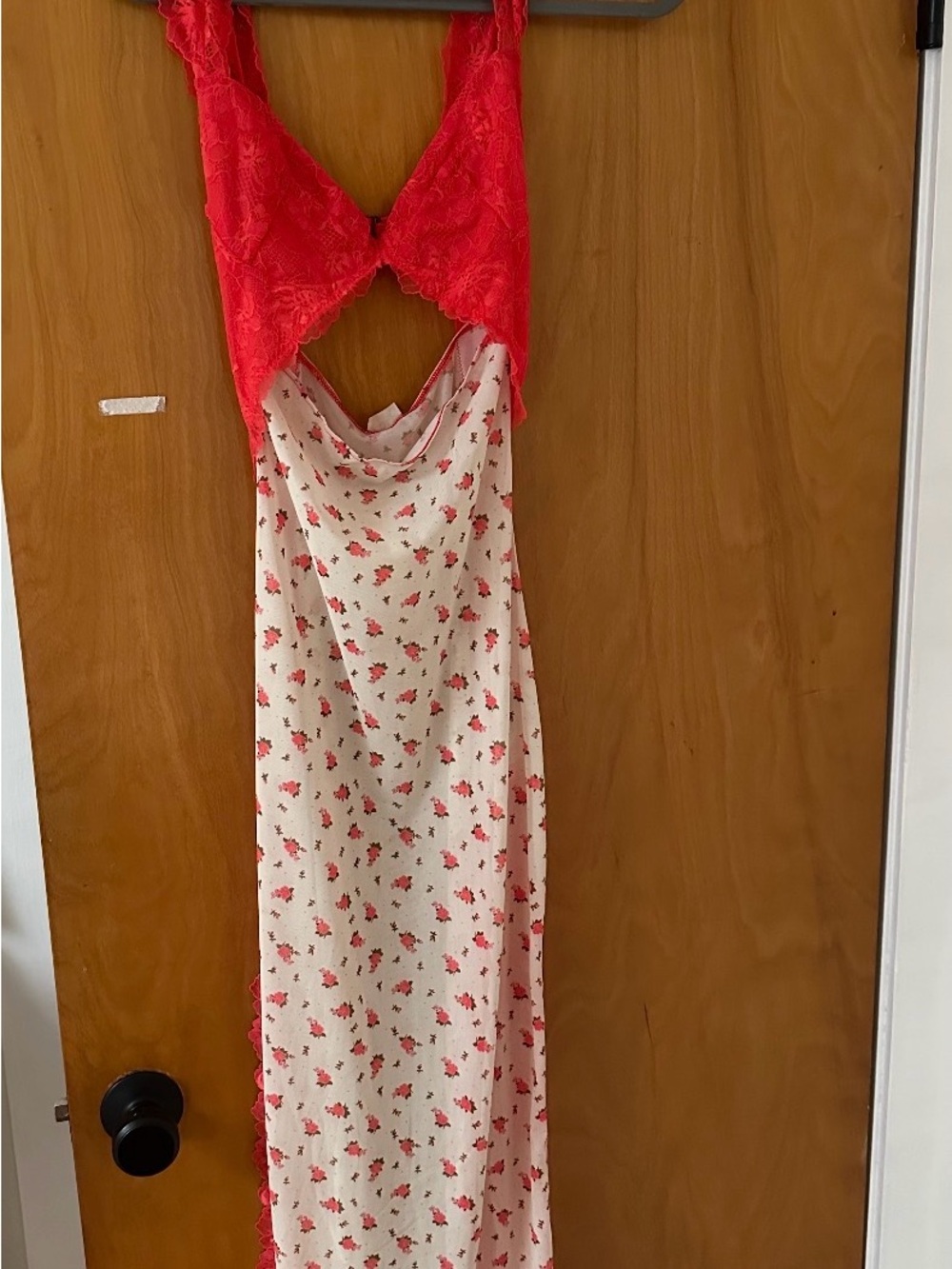 Free People Red Lace & Cream Floral Midi Dress